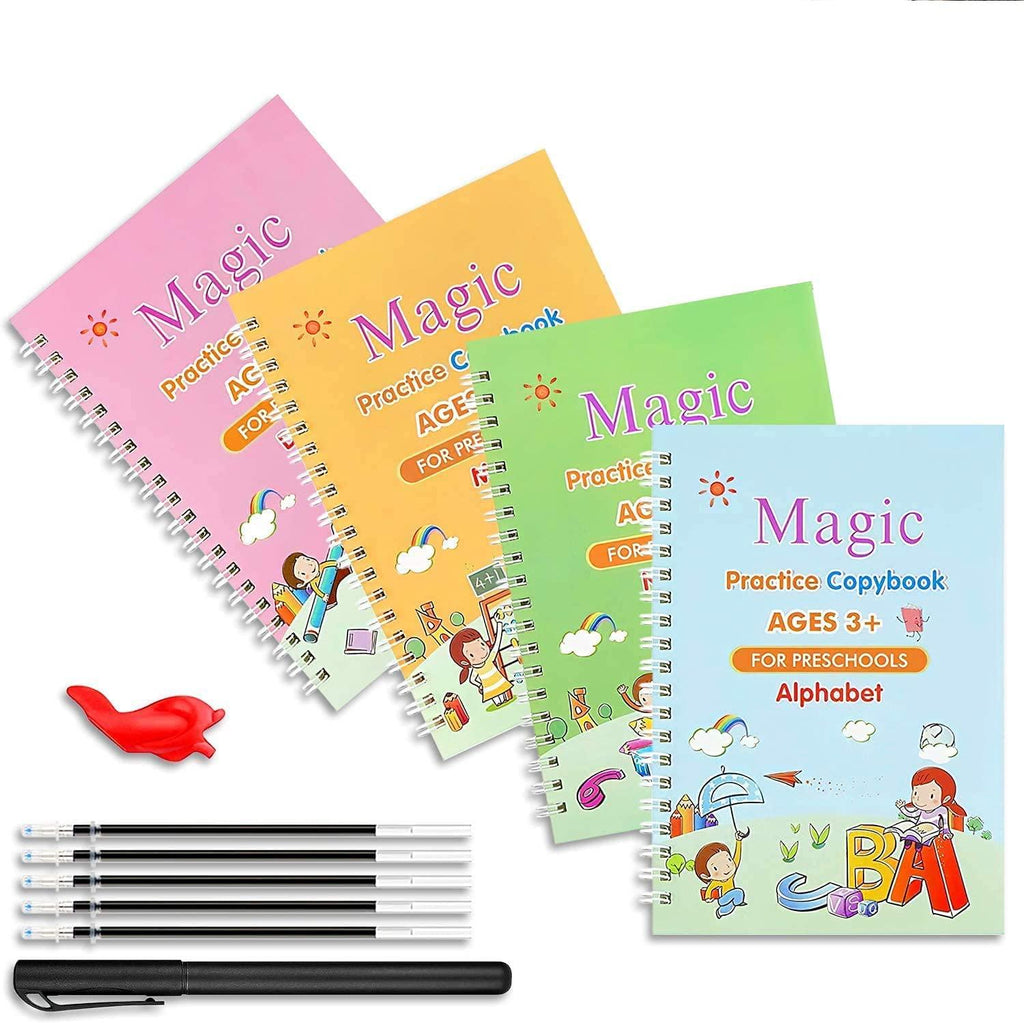 Sank Magic Practice Copybook 4 for Kids - The Print Handwiriting Workbook-Reusable Writing Practice Book (Multi Magic Practice Book) Pack of 2