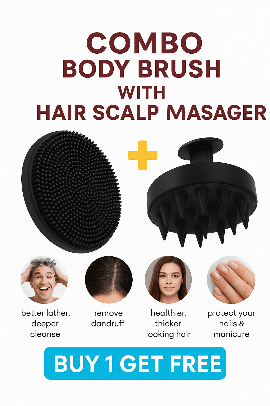 Combo Body Brush With Hair Scalp Massager