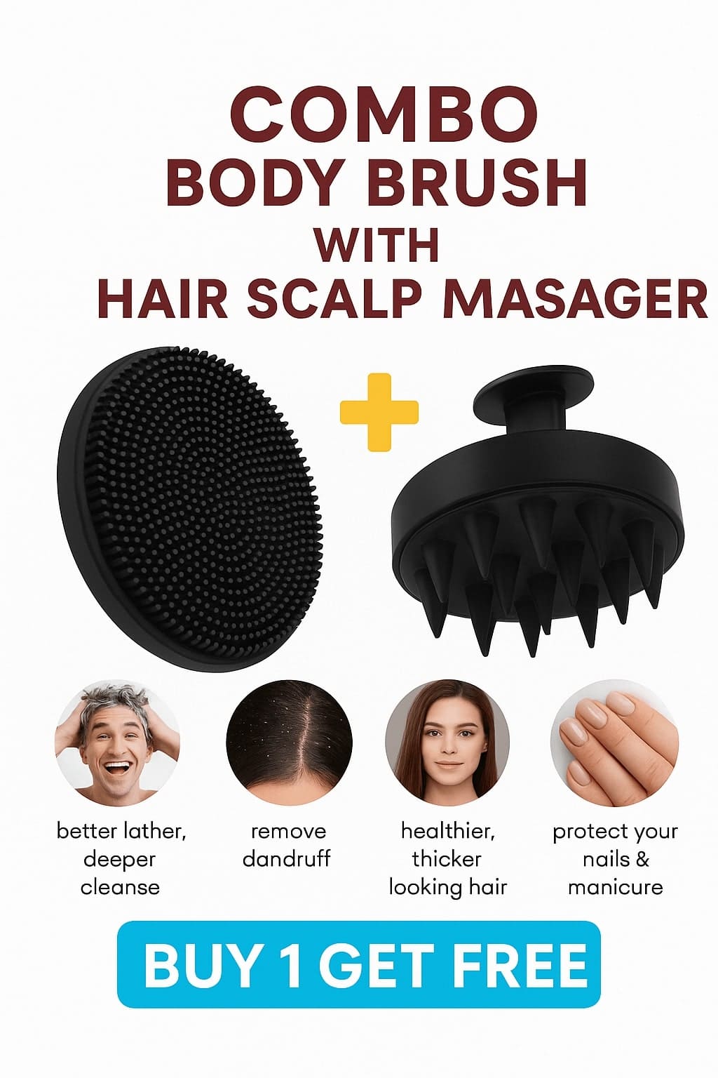 Combo Body Brush With Hair Scalp Massager